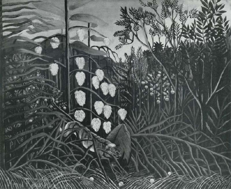 Henri Rousseau In a Tropical Forest.Struggle between the Tiger and the bull oil painting picture